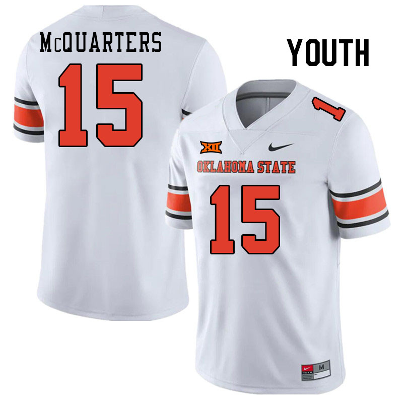 Youth #15 Rylan McQuarters Oklahoma State Cowboys College Football Jerseys Stitched-White